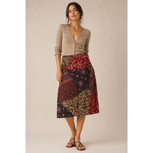 Harold's 100% Silk Patchwork Print Pencil Skirt Red Geometric Midi Size 10
